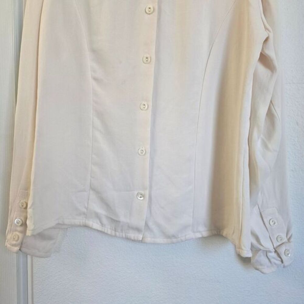 Studio 121 Cream Beige 100% Silk Longsleeve Blouse Top Sz 2 Quiet Luxury Vintage - Picture 8 of 12
